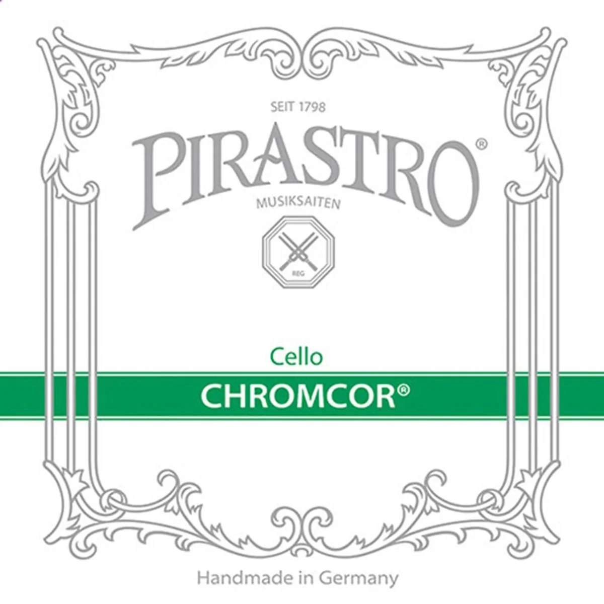 Corda Pirastro Chromcor per violoncello su sfondo neutro