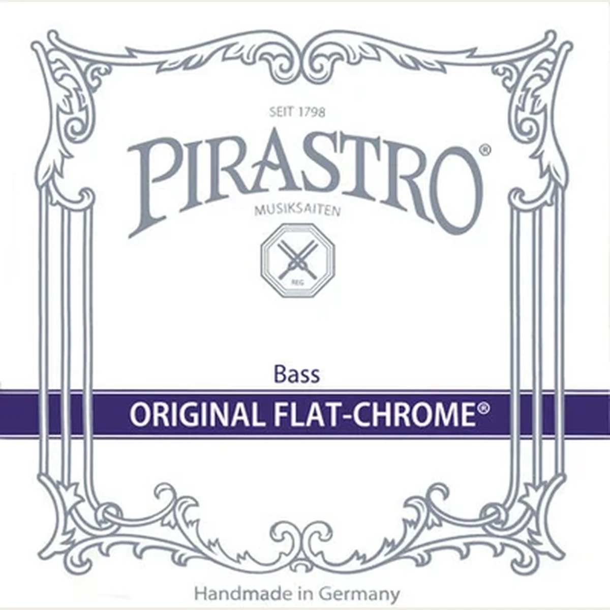 Corda Pirastro Flat Chrome per contrabbasso su sfondo neutro