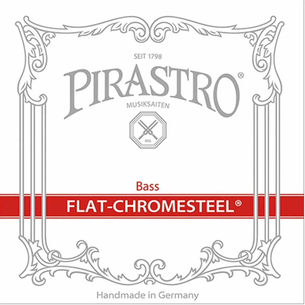 Corda Pirastro Flat Chromesteel per contrabbasso su sfondo neutro