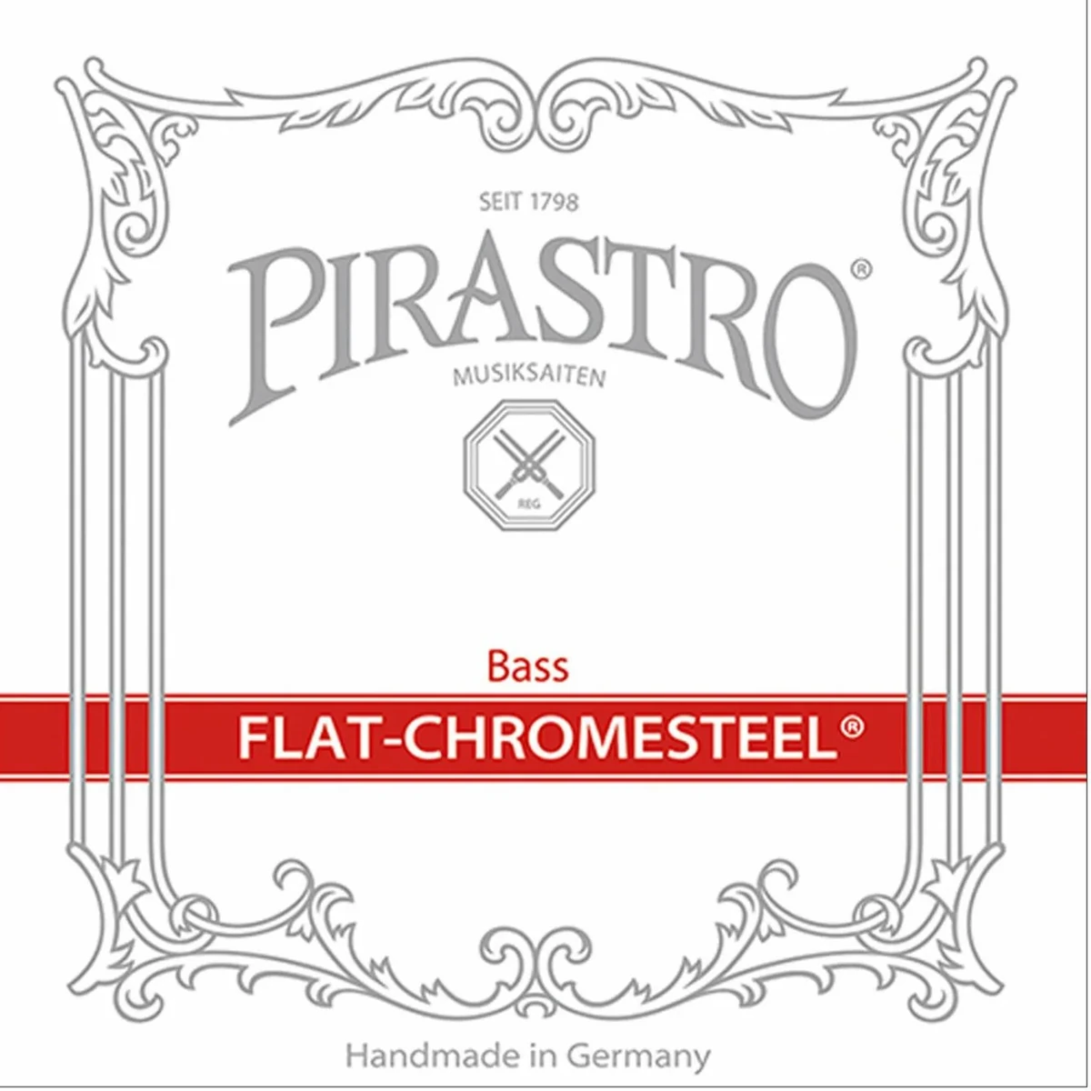 Corda Pirastro Flat Chromesteel per contrabbasso su sfondo neutro
