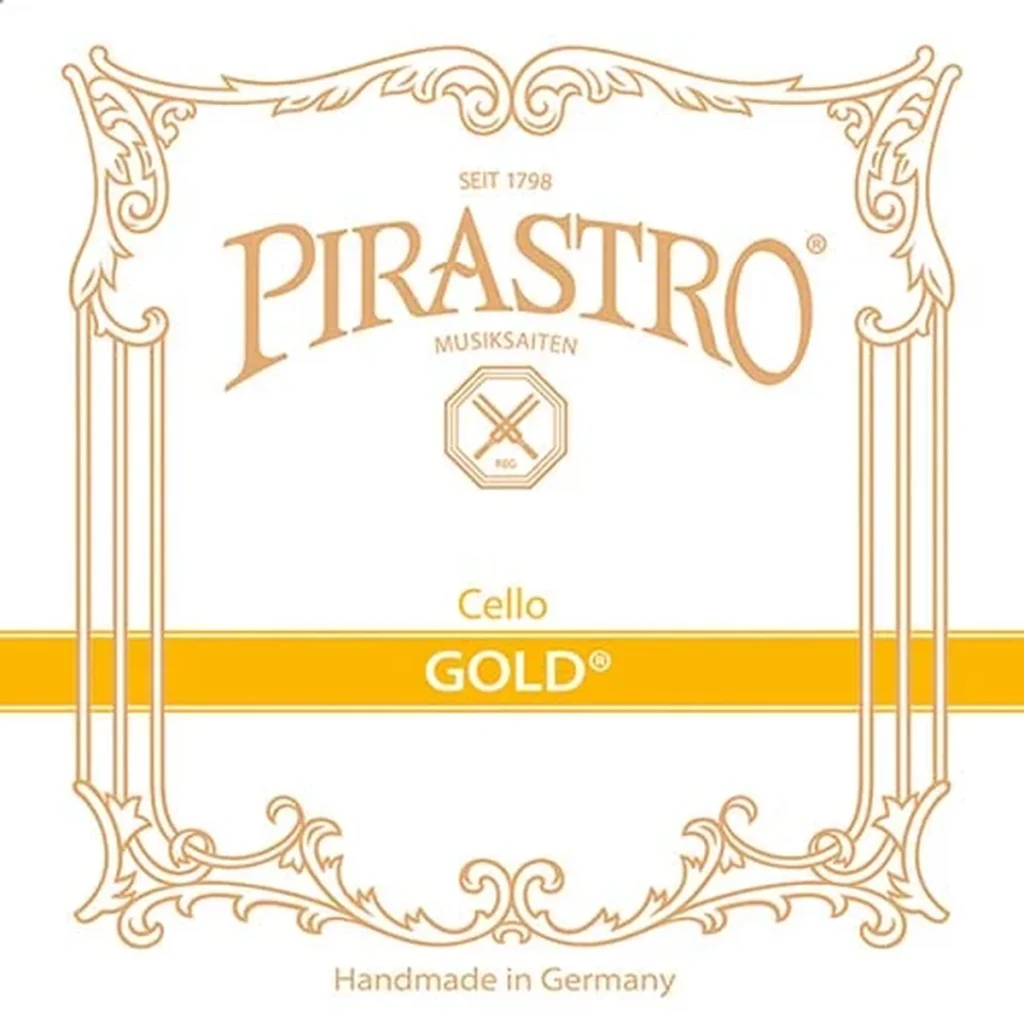 Corda Pirastro Gold per violoncello su sfondo neutro