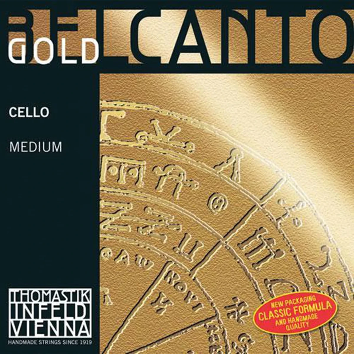 Corda Thomastik-Infeld Belcanto Gold per violoncello su sfondo neutro