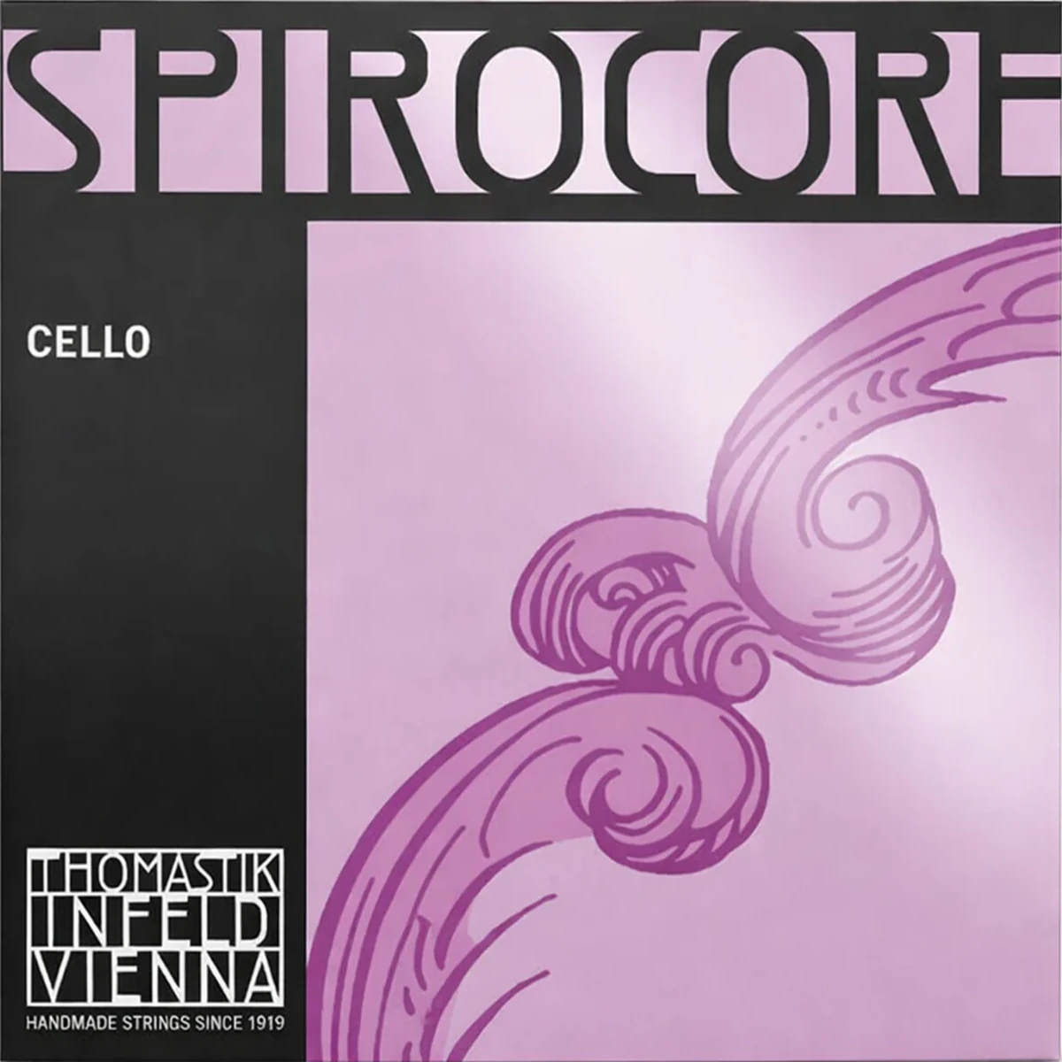 Corda Thomastik-Infeld Spirocore per violoncello su sfondo neutro